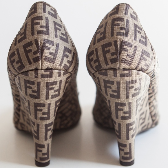 SOLD! FENDI Zucca Peep-Toe Wedges - Picture 4 of 8